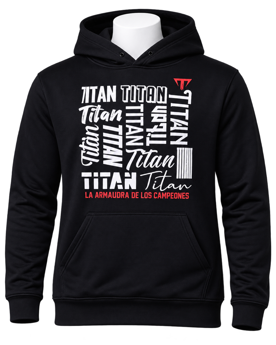 Hoodie Titan tipográfico negro