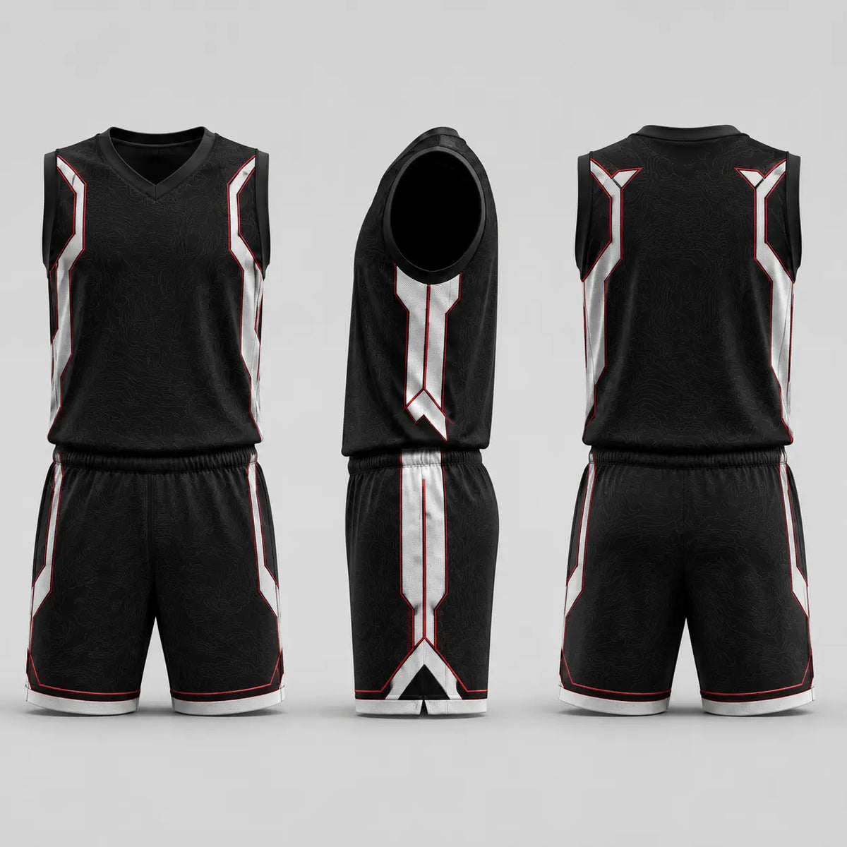 Uniforme 3 vistas personalizado Titan en negro, blanco y rojo