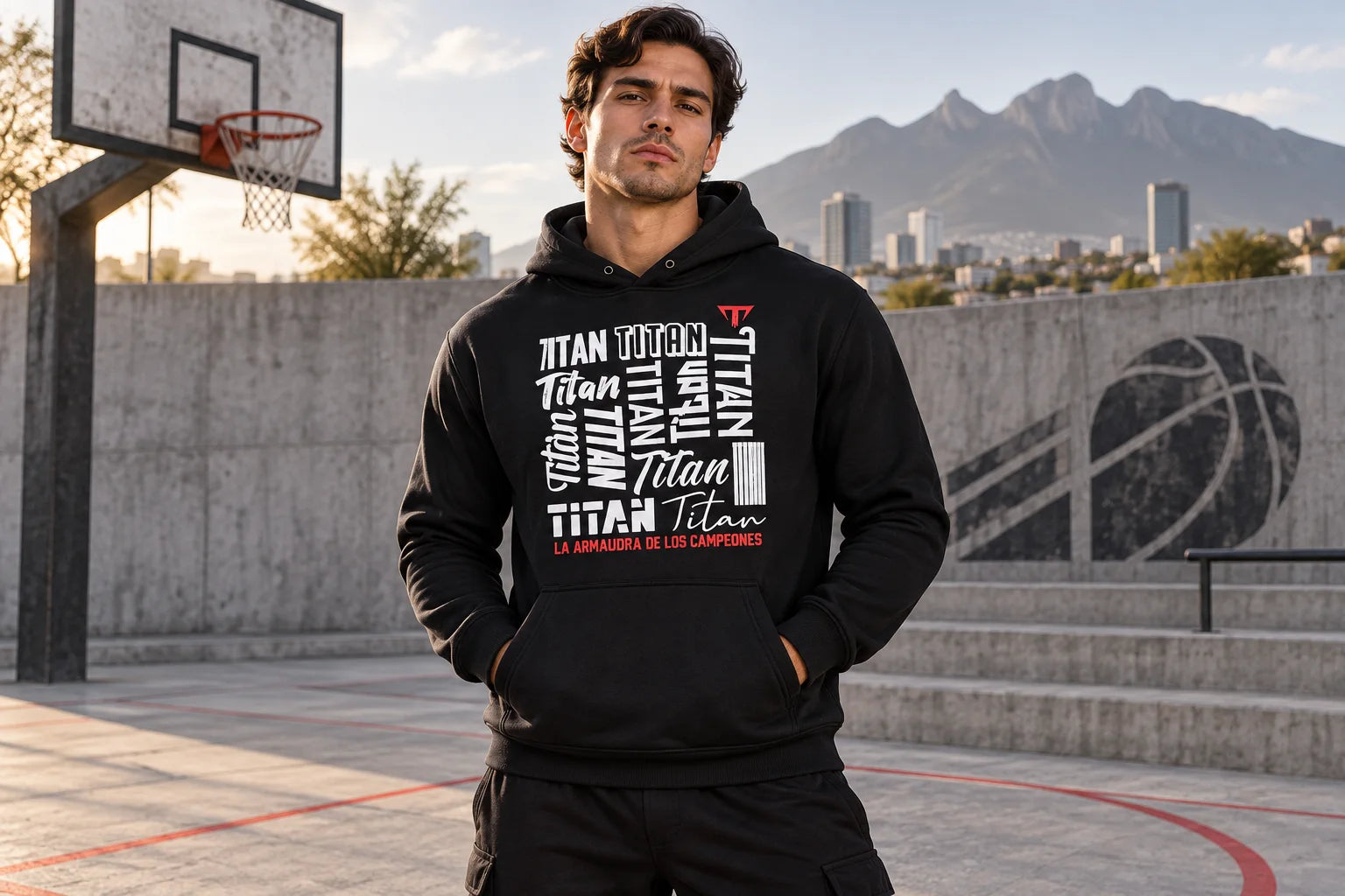 Hoodie Titan Tipográfico en la cancha